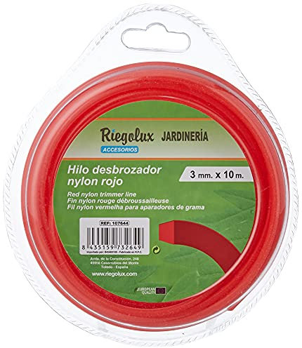 Riegolux 107644 Hilo Desbrozadora Nylon Cuadrada, Rojo, 3 mm x 10 m