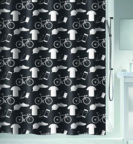 Spirella Schimmel Duschvorhang-Anti-Bakteriell, waschbar, wasserdicht, Polyester, „Patchwork“ 180x180cm Schwarz, Multi-Colored, 180 x 180 cm