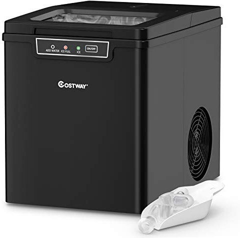 COSTWAY Macchina del Ghiaccio, Macchina per Cubetti con Paletta e Cestello, Panello a LED, 9 Cubetti di Ghiaccio in 6 Minuti, 12 kg/24 Ore, Silenzioso