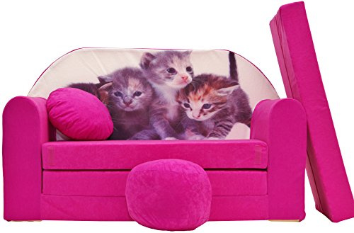 BDW Schlafsofa für Kinder mit Sitzhocker/Kissen, Coton, ROSA 168 x 98 x 60 cm