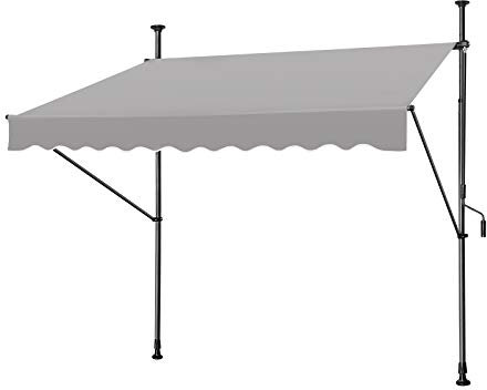 Aufun Tenda da sole con manovella per balcone, 200 x 120 cm, grigio chiaro, tenda da sole senza foratura, in poliestere, resistente ai raggi UV e regolabile in altezza, per terrazze