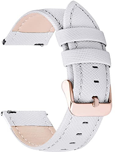 Fullmosa Bracelet de Montre de 16mm en Cuir Véritable à Attache Rapide pour Hommes/Femmes,-16mm Blanc+Boucle en Or Rose