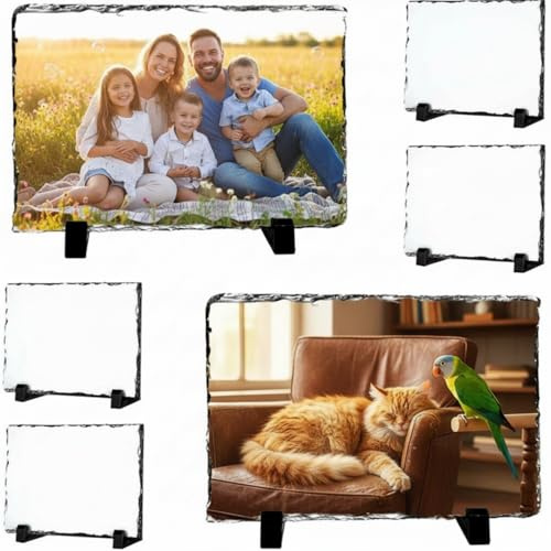 Gersoniel 6 Pack Sublimation Slate Blanks 5.9 x 7.9 Inch Heat Thermal Transfer Stone Photo Frame, Rectangular Sublimation Plaque Picture Frame with Stand for Personalized DIY Birthday Holiday Gifts