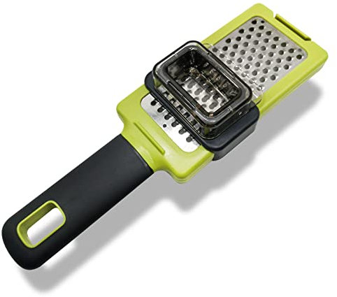 WISHOME Handheld Garlic Grater Tool with Silicone Grip, Clear Removable Cover, and Stainless-Steel Zester for Nutmeg, Parmesan Cheese, Ginger, and Vegetables, Manual Slide with Handle,Green
