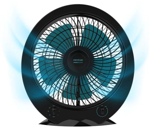 Cecotec - Ventilatore da pavimento quadrato EnergySilence 4500 Power Box Black, 45W, Diametro 12 Pollici, 5 Lame, 3 Velocità, Timer 1h, Griglia Girevole e Massima Sicurezza