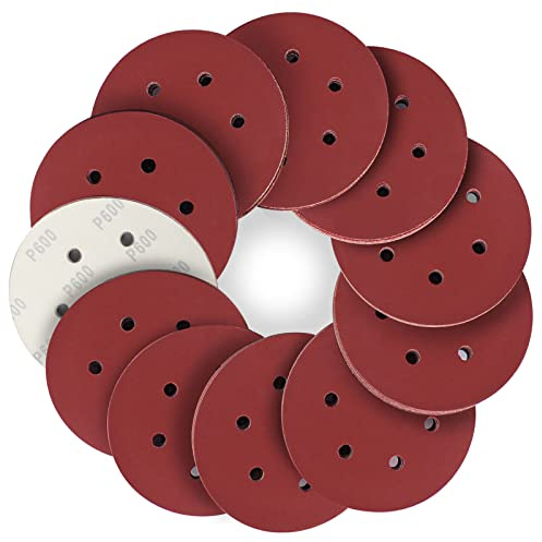 STEBRUAM 150mm Sanding Discs 600 Grits 50PCS,Hook and Loop Sandpaper Pads for 6 Inch 6 Hole Random Orbital Sander