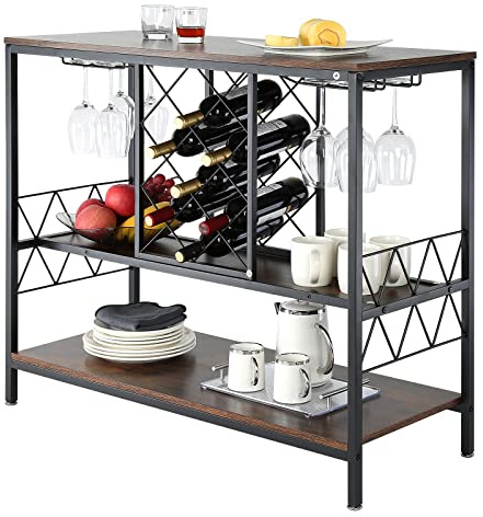 VEVOR 40 Inch Industrial Bar Cabinet, Wine Table for Liquor and Glasses, Sideboard Buffet Cabinet with Glass Holder & Wine Rack, Freestanding Farmhouse Wood Coffee Bar Cabinet for Living Room Home Bar