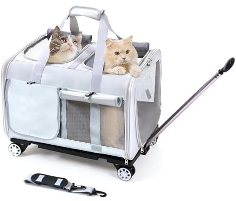 BEAUTYMONKEY.K Katzentransportbox Groß für 2 Katzen mit Rädern – Transportbox Trolley für Zwei Katzen – Ideal für Tierarzt, Autoreisen(55x44x33cm)