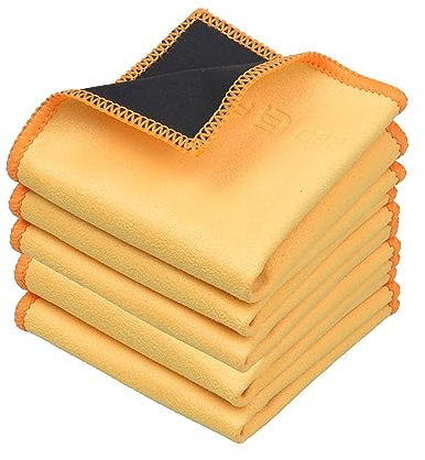 Eco-Fused Paños de Limpieza de Microfibra Doble Cara - Paquete de 5-6.6 x 6.2 Pulgadas - Paño de Microfibra y Gamuza para Teléfonos Inteligentes, TV LCD, Pantallas, Lentes de Cámara (Amarillo)