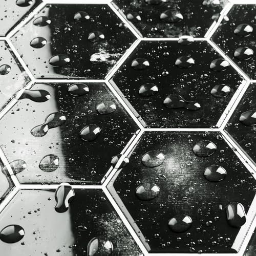 Livelynine Azulejos Adhesivos Baño Cocina 3D Baldosas Adhesivas Pared Negro Hexagonal Vinilo Pared Cocina Azulejos Oscuro 30x30CM 16-Losetas Vinilos Baño Azulejo 3D Resistentes al Agua Efecto Marmol