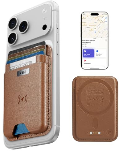 ESR for MagSafe Wallet with Find My Functionality, 5 Cards Holder, RFID Blocking, Strong Magnetic Wallet Tracker, for iPhone 17/16/15/14/13/12 Series, Not 13/12 Mini, Brown