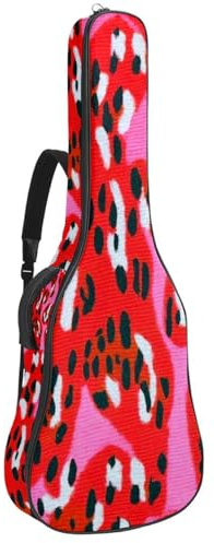 Gitarrentasche für Akustikgitarre mit zwei Taschen, Leopardenmuster, wasserabweisend, doppelt verstellbarer Schultergurt, Gigbag, Rosa / Rot mit Leopardenmuster, 42.9x16.9x4.7 in, Stilvoll