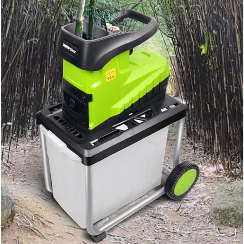Trituradora de madera eléctrica de 2800 W, trituradora de ramas de jardín portátil de 5000 rpm, corte directo de 45 mm, con caja de recolección de 60 L, interruptor de protección contra sobrecarga