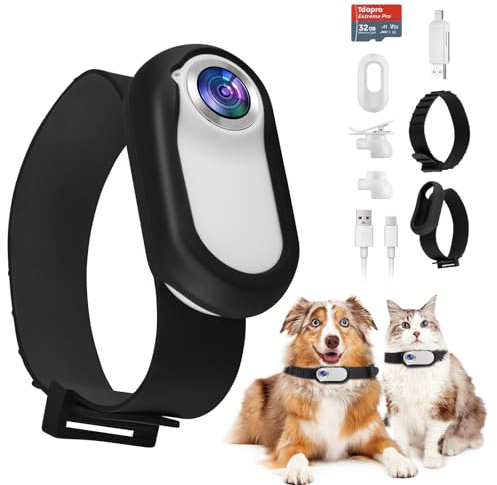 1080P HD Katzen Kamera Halsband, Hundekamera Halsband mit 170° Weitwinkel & 32GB SD-Karte, Mini Sport Action Kamera Katzenkamera für Videoaufnahmen und Fotos Tierkamera für Katzen Hunde Tiergeschenk