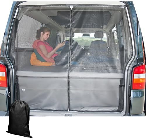 TALOEYH - Van Bug Screen Compatible with VW T5 T6, Magnetic Rear Door Mosquito Screen Net with Zipper Closure, Fly Screen Mosquito Net for Outdoor Camping, 146 * 155cm