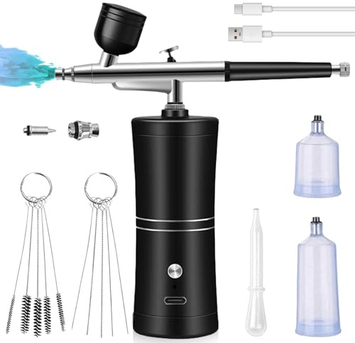 Airbrush set med kompressor, airbrush set utan igensättning med munstycke, multifunktionellt rengöringsborstset för nagelkonst, smink, tatuering modellering (svart)