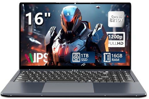 PC Portatile da 16 pollici, Notebook Core i5-8210Y processore 16 GB RAM 1TB SSD, Laptop con FHD 1920 * 1080, RJ45, tipo C, USB 3.0, Wi-Fi dual band, Bluetooth 5.0, tastiera digitale retroilluminata