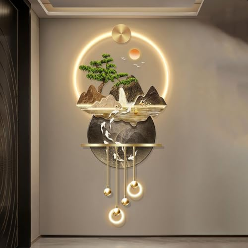 3D Relief LED Decorative Painting,Creative landscape modern home decor landscape wall sculpture,crystal porcelain wall art,3D Wall Art for Home Entrance Corridor Bedroom(A,157*70cm/61.8*27.5in)