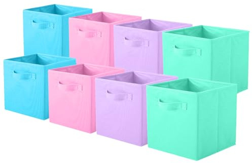 Pinkgarden Juego de 8 cajas de almacenamiento plegables de tela con asas para el hogar, habitación de los niños, armario y organizador de juguetes, 26,7 x 26,7 x 28,9 cm, mezcla C