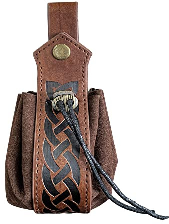 Sac de rangement style dés - Ceinture médiévale rétro avec cordon de serrage - Sac à bijoux unisexe vintage - Sac de rangement porte-bonheur avec cordon de serrage - Ceinture médiévale, marron foncé