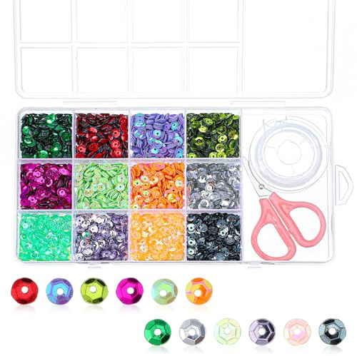 8000 Pcs Sequins Set for Crafts, 0.22in/5.5mm Round Sequins Beautiful Large Sequin for Crafts DIY Sewing Nails Arts Costume Decoration (12 Colors)
