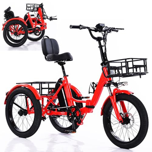 ZHZWwansuGE Elektrisches Dreirad Für Erwachsene, Faltbares 7-Gang-Elektrofahrrad Mit 48V 13Ah Akku (45km Reichweite), Bürstenlosem Motor Und 200kg Tragfähigkeit, Scheibenbremsen Vorne Und Hinten A