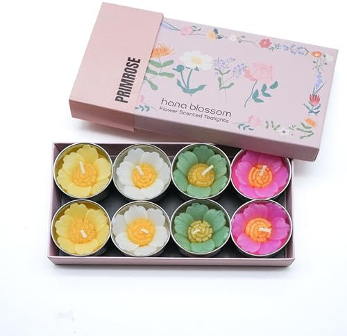 Hana Blossom Lot de 8 bougies chauffe-plat parfumées faites à la main en forme de fleur d'onagre Couleurs assorties