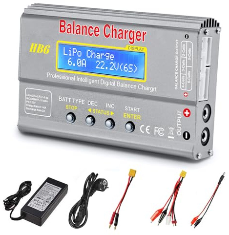 Haisito Balance Ladegerät 80W 6A Lipo für LiPo / Li-Ion / Life Akku (1-6S), NiMH / NiCd (1-15S), RC Hobby LED W / AC Power Adapter