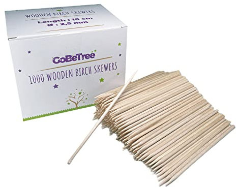 1000 Wooden Skewers of 10 cm and Ø 2 mm in Diameter. Bamboo skewers for Grills, barbecues, Meats, Vegetables. Wooden Sticks for Crafts.