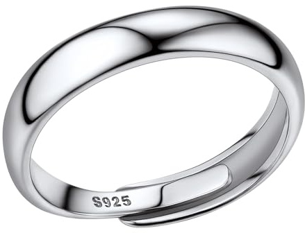 PROSILVER Anillo Plata Banda Hombre Anillo Abirto Ajustable Argolla Solitario Compromiso Boda Mujer Simple Open Ring