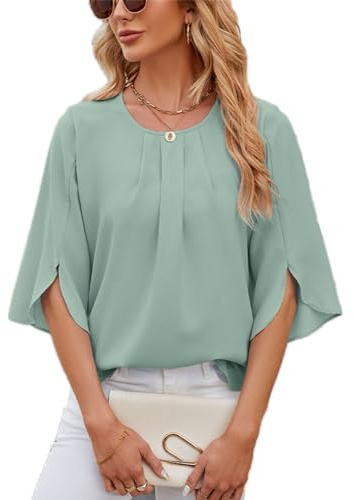 LEKOPUR Chiffongtoppar för kvinnor, 3/4-ärm, damblusar, eleganta avslappnade lösa tunika klänningar för kvinnor, sommar, damblusar och skjortor, kväll, festtoppar för leggings