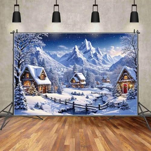 Kulisse Weihnachtsdorf Winter Fotostudio Hintergrund Haus Heimdekoration Schneeberg Schießen Requisiten 240X180cm Vinyl weiß