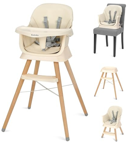 Ezebaby Baby High Chair, High Chairs for Babies and Toddlers with Adjustable Legs, Portable 6-in-1 Convertible to Booster Seat for Dining Table (Cream)