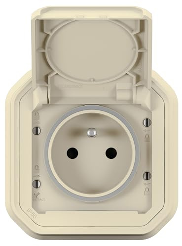 LEGRAND | Prise De Courant Standard Plexo, Beige Encastré, Étanche IP55 Contre Poussières Et Projections D'Eau, Résistance Aux Chocs IK08, Produit Complet Prêt À Installer