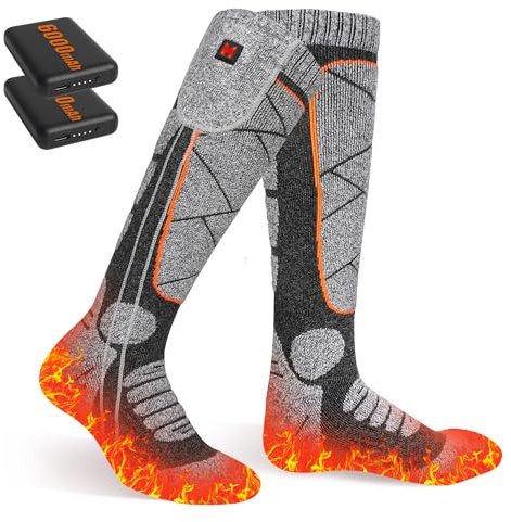 Beheizbare Socken, 6000mAh Akku Heizsocken, Elektrisch Beheizte Socken für Damen Herren, 3 Heizstufen Socken Beheizbar für Winter Outdoor-Sport