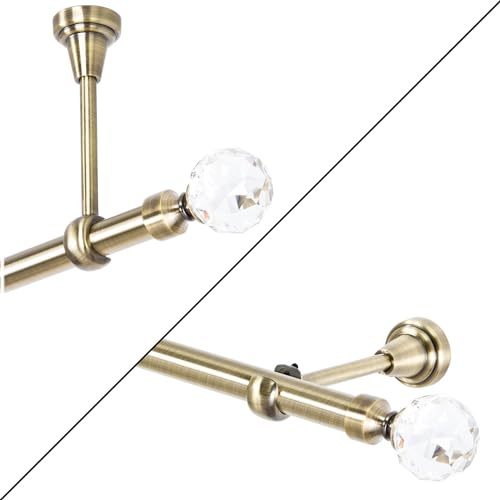 Bastone per tende 280 cm oro, a una corsia, robusto bastone con sfera di cristallo, per montaggio a parete o a soffitto.