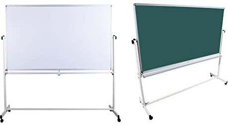 Dynamic Wave, mobiles Whiteboard magnetisch & Kreidetafel, 120 x 90 cm, doppelseitiges, Feststellbremse, Stativdrehtafel mit Aluminiumrahmen, mit Ständer u. Rollen