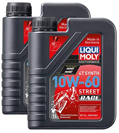 2x LIQUI MOLY 1525 Motorbike 4T Synth Street Race Motoröl 10W-60 1L