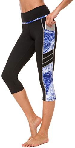 Sugar Pocket Womens Yoga Capris Running Pants Workout Legging Tummy Control with Side Pocket M