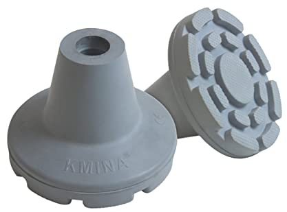 KMINA Krücken Gummi 19 mm (2 Stück) für Unterarmgehstützen, Rutschfeste Gummipuffer für Gehstöcke, Orthopädisches Ersatzgummi für Gehhilfen, Gummifüße Grau, Patentiert - Hergestellt in Europa