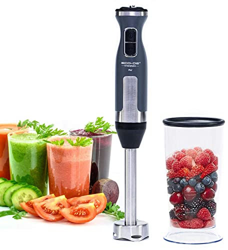 ECODE® Batidora de Mano Titanmix con 21 Velocidades, 1050 W, con Vaso y Cuchillas Titaneo - Batidoras de Alimentos Pica Hielos, Facil de Limpiar y de Montar - Electrodomesticos de cocina pequeños