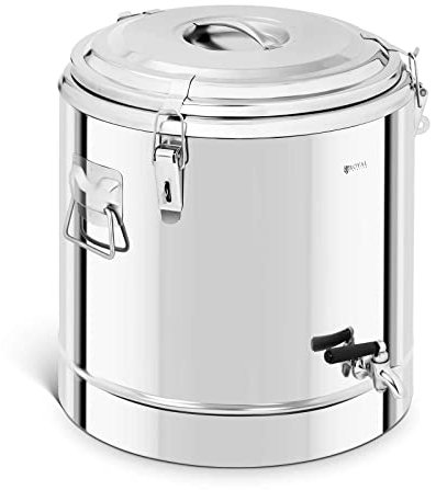 Royal Catering RCTP-35ET Thermobehälter Edelstahl 32 L mit Ablasshahn Thermo-Transportbehälter für Essen Thermobox Gastro Warmhaltebehälter für Speisen Thermoport