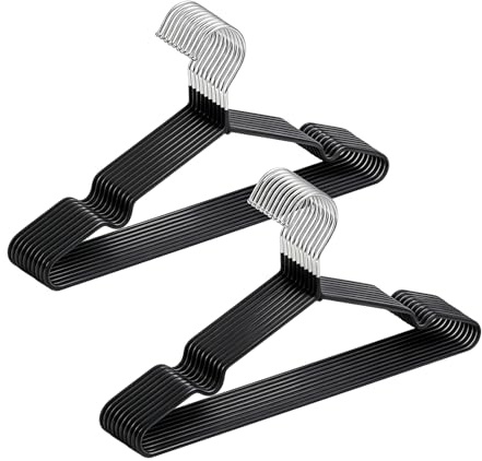 Amber Home 20 Pack Black Rubber Coated Metal Coat Hangers, 16 Non-Slip Clothes Hangers, Metal Hangers with Round Notches for Suit, Jacket, Shirt, Dress & Pants (Black)