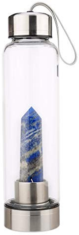 FENGCLOCK Crystal Water Bottlel Natural Quartz Crystal Healing Point Crystal Wand Glass Gem Water Bottle Reiki Elixir Glass Healing Glass Cup,Lapislazuli