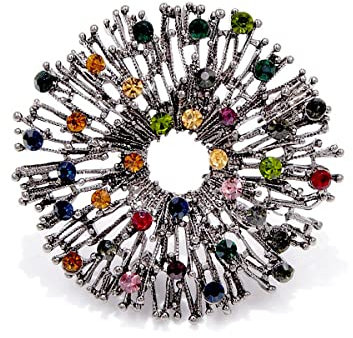 Générique Brosche aus Stahl, Blumen-Stil, mehrfarbige Strasssteine, Metall, mehrfarbig, Metall