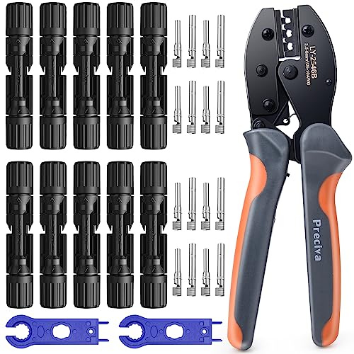 Crimpzange Solarstecker Set - Preciva Crimpzange mit 10 Stk. Solarpanel Kabelstecker und Schraubenschlüssel für 2.5/4.0/6.0mm²