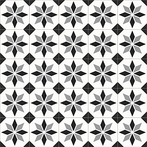 Plank & Tile Effect Flash Vinyl Flooring 2.3mm Realistic Foam Backed Lino Slip Resistant (White & Black Star Tiles, 4m x 3m)