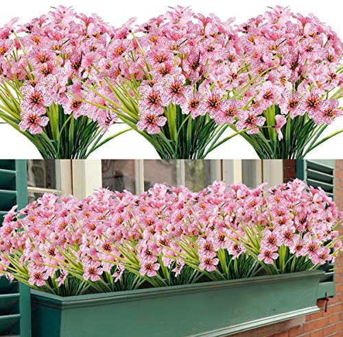 Honsoste Künstliche Blumen 16 Bündel im Freien UV-beständig gefälschte Blumen kein Verblassen Faux Kunststoff Greenery Sträucher Garten Veranda Fenster Box dekorieren (Rosa)