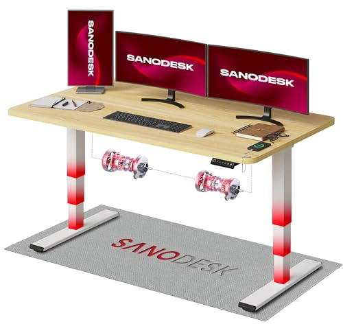 SANODESK 2 Motores Escritorio Elevable EC4 160 x 80 cm Tablero Entero con 3 Secciones Patas Telescópicas con Panel Ajustable, Mesa elevable Standing Desk Ergonómico para Oficina y Hoggar-Arce