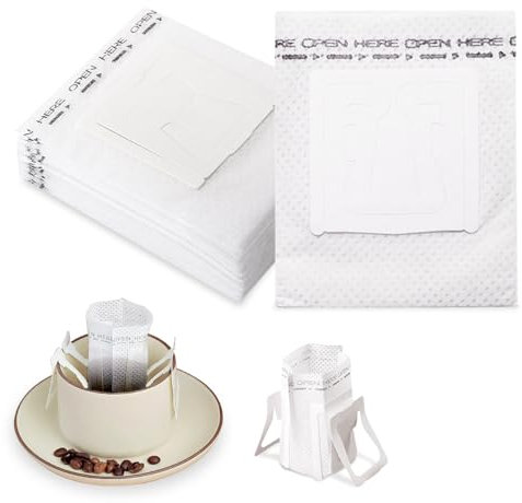 Udbrud 100 Stück KaffeeFilter, Tragbare Kaffee-Papier-Filter Drip Coffee Bag mit Hängenden Ohr Papier-Kaffeefilter für Meisten Tassen,Filter für Reisen,Camping,Zuhause,Büro